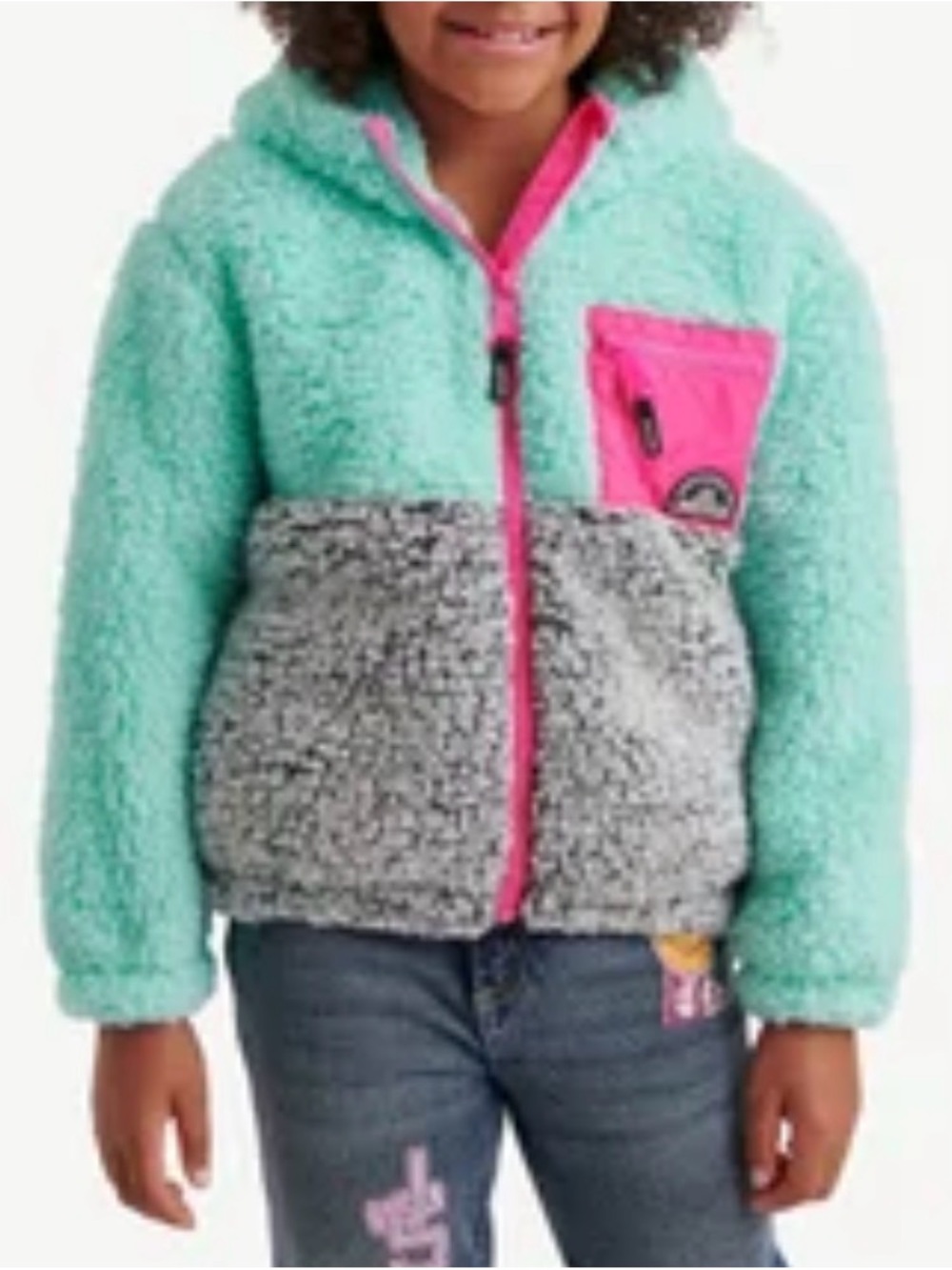 Justice Mint Green, Gray & Pink Sherpa Fleece Jacket